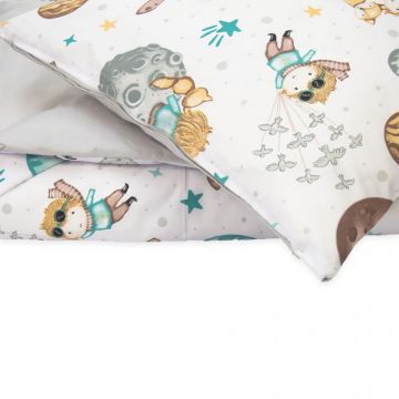 Set 2 piese pentru patut copii, Kerstin Little Prince, cu paturica 120 x 90 si pernuta 40 x 60 cm, design versatil cu doua fete, tesatura moale, inchidere cu fermoar