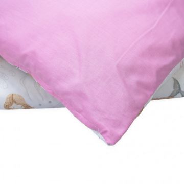 Set 2 piese pentru patut copii, Kerstin Pink Mermaid, cu paturica 120 x 90 si pernuta 40 x 60 cm, design versatil cu doua fete, tesatura moale, inchidere cu fermoar