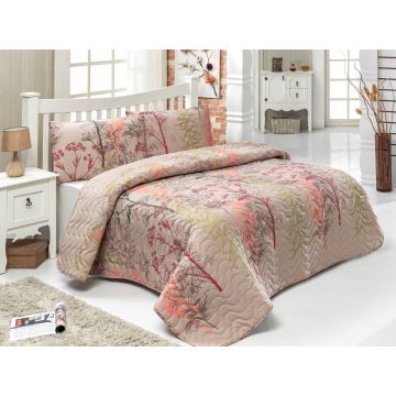 Set cuvertura matlasata Single 160x220 cm, 2 piese, L'essentiel Maison, Urla, Bej / Nurcă / Somon / Verde