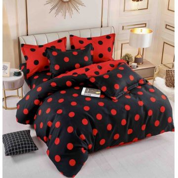 Set Lenjerie de Pat Finet 6 Piese, Bumbac Finet, Fara Elastic ,   Black Polka