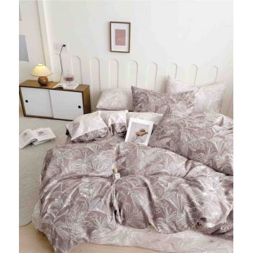 Set Lenjerie de Pat Finet 6 Piese, Bumbac Finet, Fara Elastic ,   Botanic Blush