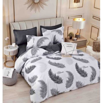 Set Lenjerie de Pat Finet 6 Piese, Bumbac Finet, Fara Elastic ,   Classic Feather