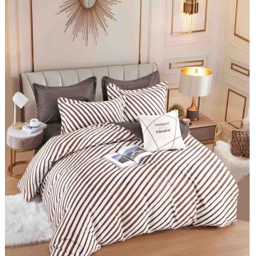 Set Lenjerie de Pat Finet 6 Piese, Bumbac Finet, Fara Elastic ,   Coffee Stripes