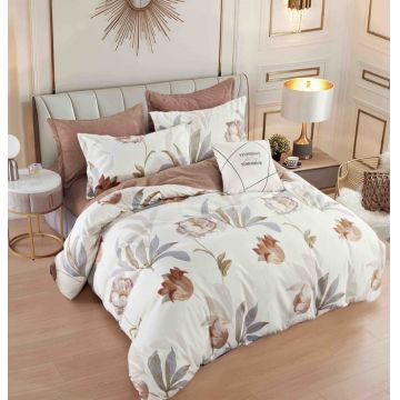 Set Lenjerie de Pat Finet 6 Piese, Bumbac Finet, Fara Elastic ,   Desert Rose