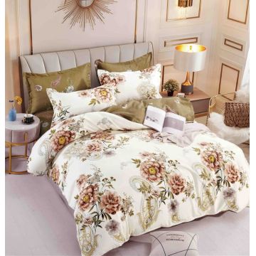 Set Lenjerie de Pat Finet 6 Piese, Bumbac Finet, Fara Elastic ,   Golden Peony