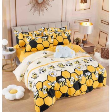 Set Lenjerie de Pat Finet 6 Piese, Bumbac Finet, Fara Elastic ,   Honey Bee