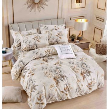 Set Lenjerie de Pat Finet 6 Piese, Bumbac Finet, Fara Elastic ,   Ivory Bloom