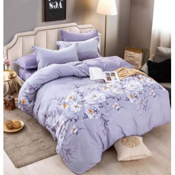 Set Lenjerie de Pat Finet 6 Piese, Bumbac Finet, Fara Elastic ,   Lavender Bloom