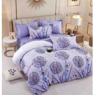 Set Lenjerie de Pat Finet 6 Piese, Bumbac Finet, Fara Elastic ,   Lavender Dandelion