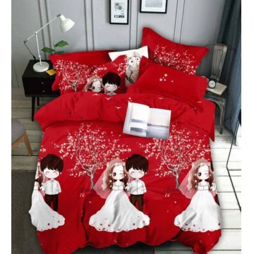 Set Lenjerie de Pat Finet 6 Piese, Bumbac Finet, Fara Elastic ,   Love Forever