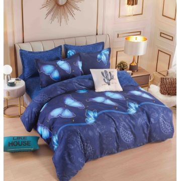 Set Lenjerie de Pat Finet 6 Piese, Bumbac Finet, Fara Elastic ,   Midnight Butterfly