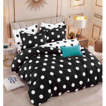 Set Lenjerie de Pat Finet 6 Piese, Bumbac Finet, Fara Elastic ,   Midnight Polka
