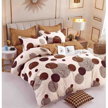 Set Lenjerie de Pat Finet 6 Piese, Bumbac Finet, Fara Elastic ,   Mocha Circles