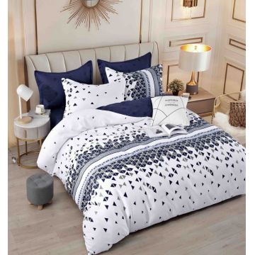 Set Lenjerie de Pat Finet 6 Piese, Bumbac Finet, Fara Elastic ,   Nordic Blue