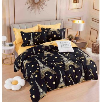 Set Lenjerie de Pat Finet 6 Piese, Bumbac Finet, Fara Elastic ,   Paris Nights