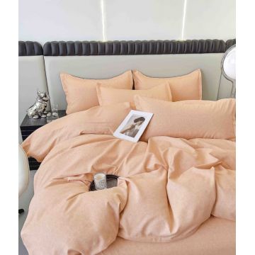Set Lenjerie de Pat Finet 6 Piese, Bumbac Finet, Fara Elastic ,   Peach Serenity
