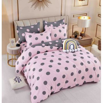 Set Lenjerie de Pat Finet 6 Piese, Bumbac Finet, Fara Elastic ,   Pink Polka