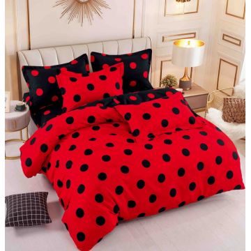 Set Lenjerie de Pat Finet 6 Piese, Bumbac Finet, Fara Elastic ,   Red Polka