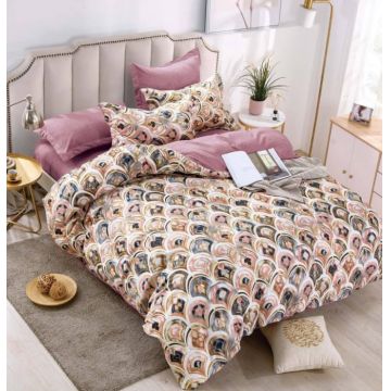 Set Lenjerie de Pat Finet 6 Piese, Bumbac Finet, Fara Elastic ,   Rose Elegance