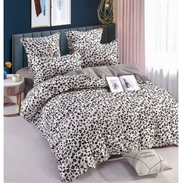 Set Lenjerie de Pat Finet 6 Piese, Bumbac Finet, Fara Elastic ,   Snow Leopard