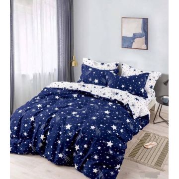 Set Lenjerie de Pat Finet 6 Piese, Bumbac Finet, Fara Elastic ,   Star Night