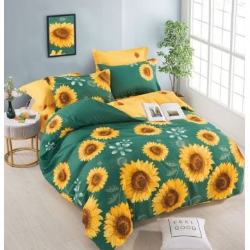 Set Lenjerie de Pat Finet 6 Piese, Bumbac Finet, Fara Elastic ,   Sunflower Dream