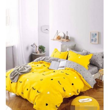 Set Lenjerie de Pat Finet 6 Piese, Bumbac Finet, Fara Elastic ,   Sunny Smile