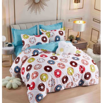 Set Lenjerie de Pat Finet 6 Piese, Bumbac Finet, Fara Elastic ,   Sweet Donuts