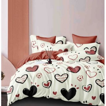 Set Lenjerie de Pat Finet 6 Piese, Bumbac Finet, Fara Elastic ,   Sweet Love