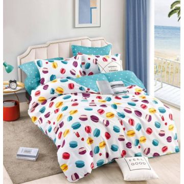 Set Lenjerie de Pat Finet 6 Piese, Bumbac Finet, Fara Elastic ,   Sweet Macarons