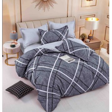 Set Lenjerie de Pat Finet 6 Piese, Bumbac Finet, Fara Elastic ,   Urban Grid