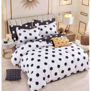 Set Lenjerie de Pat Finet 6 Piese, Bumbac Finet, Fara Elastic ,   White Polka