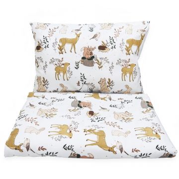Set lenjerie de patut 3 piese Kerstin Forest Animals cu husa de pilota,fata de perna si aparatoare laterala 180x30 cm,din bumbac,inchidere cu fermoar,compatibila pautut 120x60 cm
