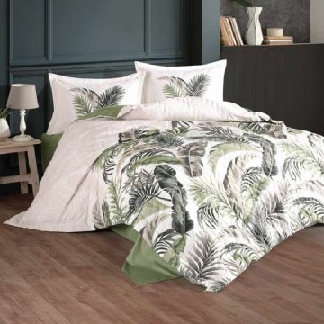 Set Lenjerie si Cuvertura Hena V2 Verde (Bumbac 100%)