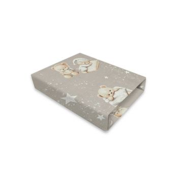 Cearceaf cu elastic, MimiNu, Pentru patut 120X60 cm, Din bumbac certificat Oeko Tex Stard 100, Bedtime story beige