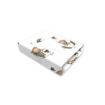 Cearceaf cu elastic, MimiNu, Pentru patut co-sleeper, Leonie, Dimensiune 83 x 50 cm, Din bumbac certificat Oeko Tex Standard 100, Tedy bear dreams beige