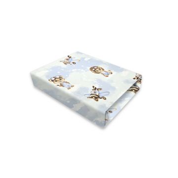 Cearceaf cu elastic, Qmini, Pentru patut co-sleeper, Luna, Dimensiune 84.5 x 50.5 cm, Din bumbac certificat Oeko Tex Standard 100, Sky Adventure
