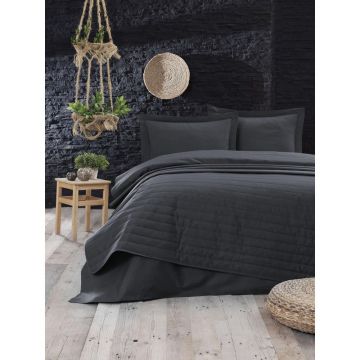 Cuvertură de pat double, 65% Bumbac, Gri, 220x240 cm - Gri