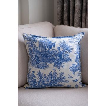 Husa de perna, BST062, 45x45 cm, Textil, Albastru/Alb