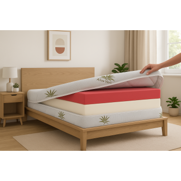 Husa saltea 200x200x20, Aloe Vera, matlasata,  lavabila, detasabila, cu fermoar 4 laturi