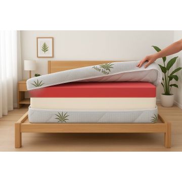 Husa saltea 90x190x14, Aloe Vera, matlasata,  lavabila, detasabila, cu fermoar 4 laturi