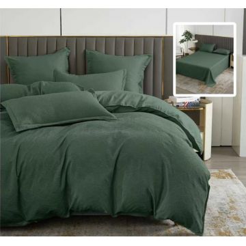 Lenjerie de pat 6 piese, Natur Uni Baroque, cearceaf pat clasic, cearceaf pilota 200x230, 2 fete perna 50x70, 2 fete perna 70x70, Verde