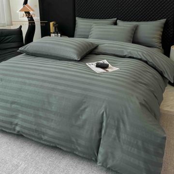 Lenjerie de Pat Damasc Deluxe Luxury, 100% Bumbac Premium, 6 Piese, Cearceaf cu Elastic 180x200 cm, Husa Pilota 200x230 cm, Confort Hotelier 5,