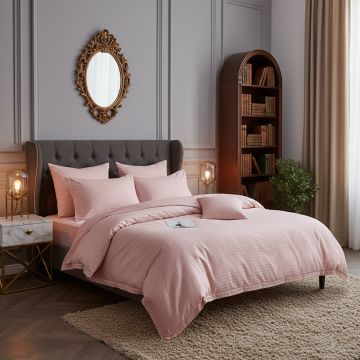 Lenjerie de pat din bumbac damasc 3 piese, 160 x 240 cm roz pudra