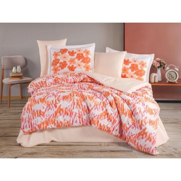Lenjerie de pat dubla 4 piese, L'essentiel Maison, Penny, POPLIN DE BUMBAC, Coral