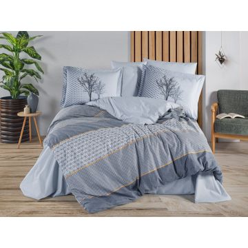 Lenjerie de pat dubla 4 piese, L'essentiel Maison, Tanya, POPLIN DE BUMBAC, Indigo