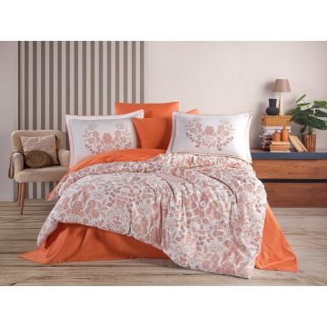 Lenjerie de pat dubla, L'essentiel Maison, Tiago, SATIN DE BUMBAC, Portocaliu
