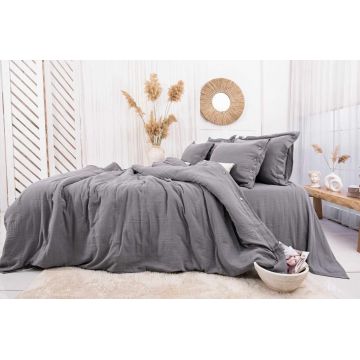 Lenjerie de pat dubla, L'essentiel Maison, Vetro, Bumbac, Antracit