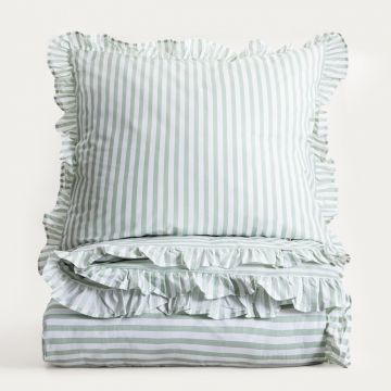 Lenjerie de pat dubla Trudy, Homla, 160x200 cm, 3 piese, bumbac, verde fistic/alb