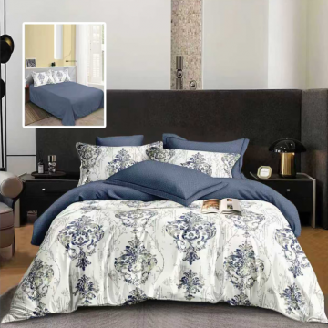 Lenjerie de pat finet 6 piese, cearceaf pat clasic, cearceaf pilota 200x230, 2 fete perna 50x70, 2 fete perna 70x70, Extra, Blue Royal